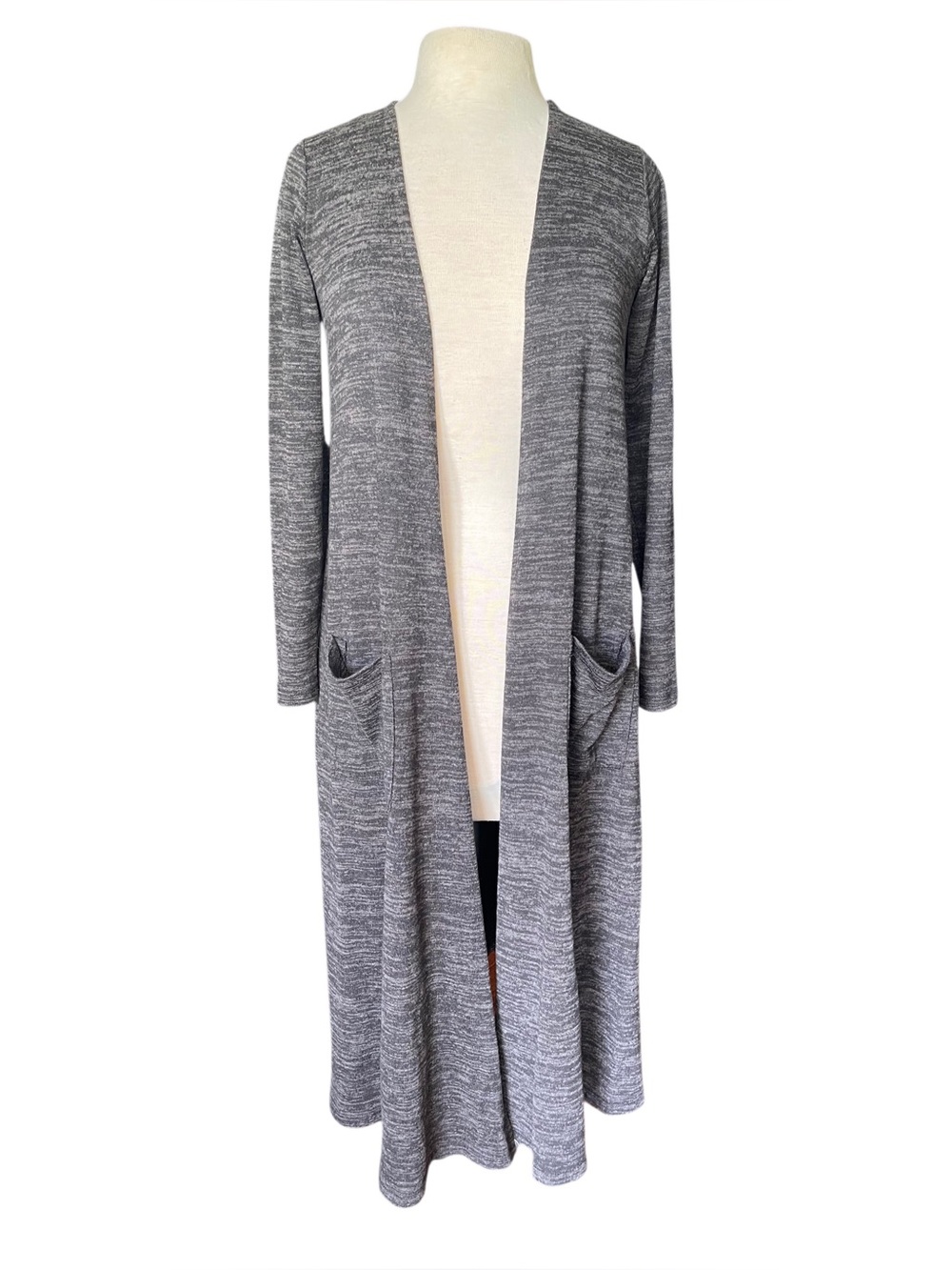 LuLaRoe Sarah Open-Front Long Cardigan Sweater Marled Gray Fabric Size Small